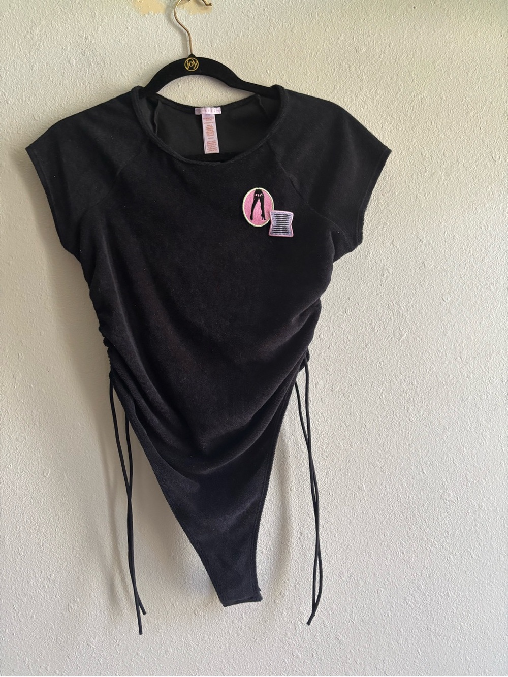 Savage X Fenty black One-Piece Bodysuit with Pink Patch Details - Picture 5 of 8